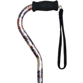 Ergonomic walking cane with cushioned handle and wrist strap, abstract pattern design