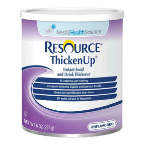 Resource ThickenUp instant food and drink thickener, unflavored, 8 oz canister for dysphagia.