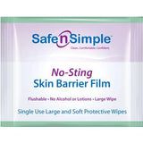 Safe n Simple no-sting skin barrier film wipe, flushable, single use, large protective wipe
