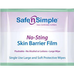 Safe n Simple no-sting skin barrier film wipe, flushable, single use, large protective wipe