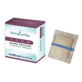 Simpurity foam wound dressing box and individual adhesive bandage in sterile packaging