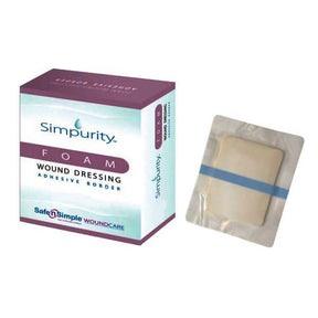 Simpurity foam wound dressing box and individual adhesive bandage in sterile packaging