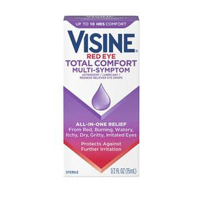 Visine Red Eye Total Comfort Multi-Symptom eye drops box for red, irritated eyes relief
