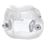 Clear silicone CPAP mask cushion for respiratory therapy, side view on white background