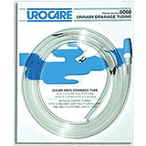 Clear vinyl urinary drainage tubing coiled in packaging, labeled Urocare 6060.