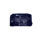 A&D Medical blood pressure cuff with printed instructions on dark fabric, isolated on white