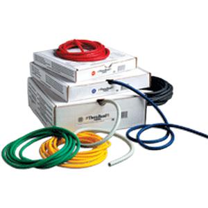 Various colored medical tubing coils displayed on stacked boxes for home medical supply use