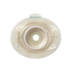Ostomy wafer barrier for stoma care, round adhesive medical supply on white background