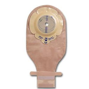 One-piece beige ostomy pouch with adhesive barrier for medical use
