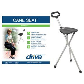 Folding cane seat with handle, lightweight and portable mobility aid, product display and features.
