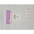 Ostomy bag kit with measuring guide and purple box on white background