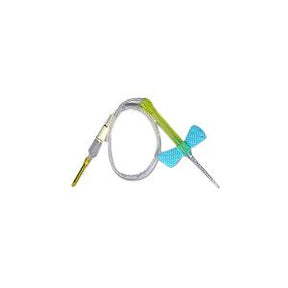 Butterfly winged infusion set with needle and tubing for medical use