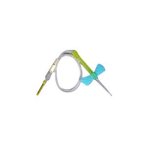 Butterfly winged infusion set with needle and tubing for medical use