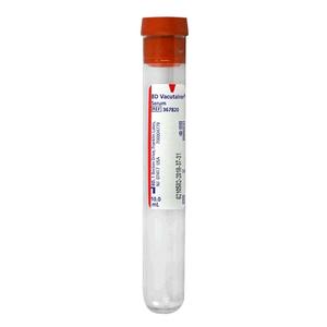 Sterile blood collection tube with orange cap for medical sample testing