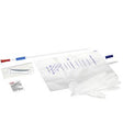 Sterile medical catheter kit with catheter tube, urine collection bag, gloves, lubricant, and antiseptic wipe