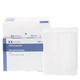 Box of Dermacea non-woven medical sponges with a single sponge in front