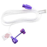 Purple medical extension tubing with connectors and clamp, used for home medical supplies