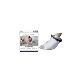 Waterproof foot and ankle cast cover protector for showering, adult size, product package and use
