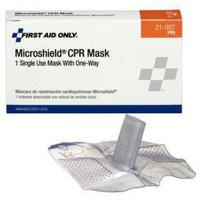 Microshield CPR mask single-use with one-way valve and packaging for emergency medical use