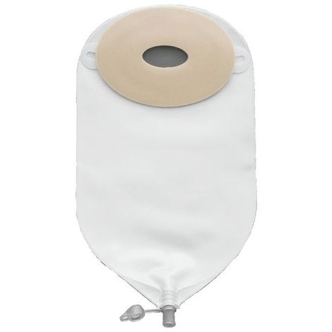 Oval one-piece convex ostomy pouch with precut opening and drainable spout