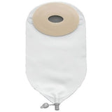 Oval one-piece convex ostomy pouch with precut opening and drainable spout