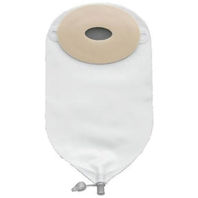 Oval one-piece convex ostomy pouch with precut opening and drainable spout