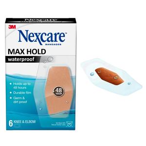 Waterproof adhesive bandage for knee and elbow, Nexcare Max Hold, 48-hour protection