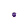 Purple medical vial stopper with grooved sides on white background
