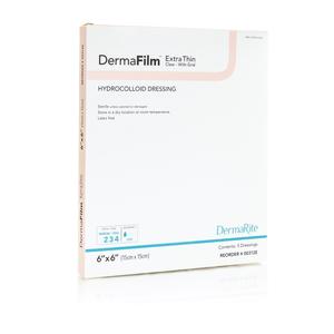 Dermafilm Hydrocolloid Wound Dressing, Thin With Border, 6" X 6"