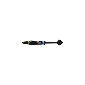 Black dental applicator with green and blue rings, labeled 'EvoCeram Bulk Fill,' on white background