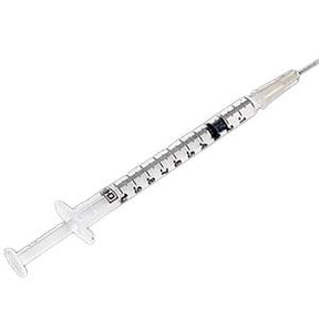 Disposable medical syringe with clear barrel and measurement markings