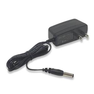 Black AC power adapter with two-prong plug and attached cable for medical devices