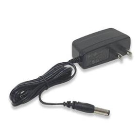 Black AC power adapter with two-prong plug and attached cable for medical devices