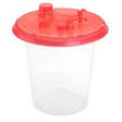 Clear medical suction canister with red lid for collecting fluids