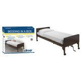 Bedding in a Box kit with hospital bed, fitted sheet, pillowcase, and blanket for medical use