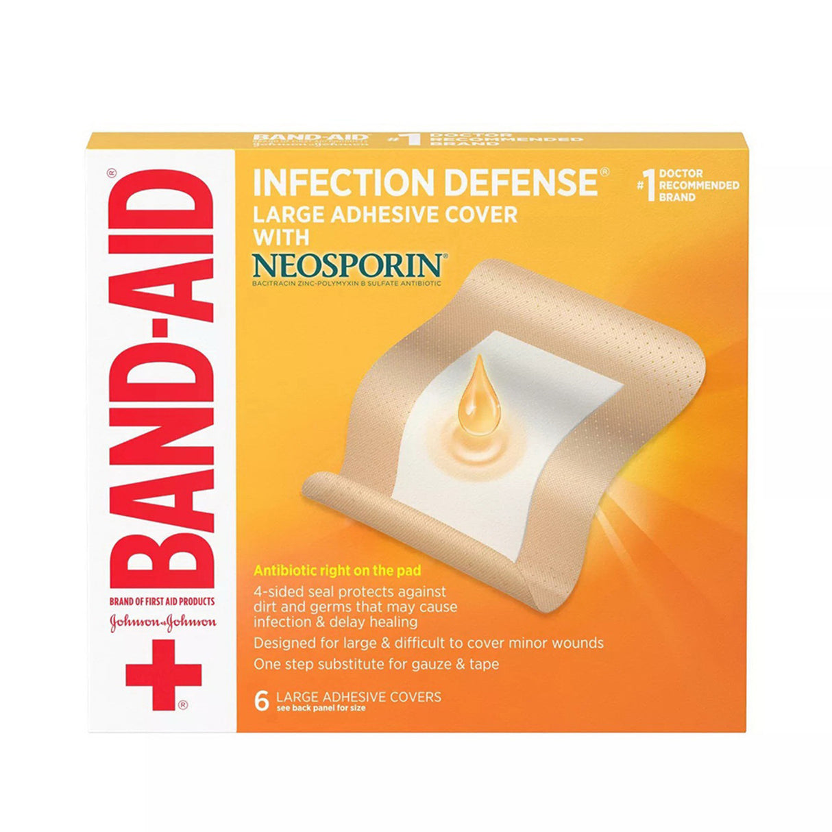 J&j Band-aid Infection Defense, Large, Adhesive Cover, 6 Count