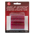 Red self stick stretch athletic tape in retail packaging, injury support medical supply