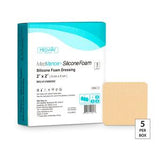 MedVance silicone foam dressing 2x2 inch box with beige wound dressing, 5 per box