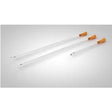 Three sterile medical catheters with orange tips on a light background.