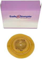 Ostomy barrier ring and purple Safe n Simple box for medical supplies