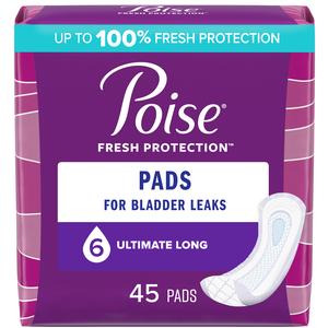 Poise Fresh Protection ultimate long pads for bladder leaks, 45 count pack