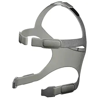 Gray CPAP headgear with adjustable straps for sleep apnea therapy