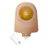 One-piece ostomy pouch with skin barrier and closure clamp for medical use