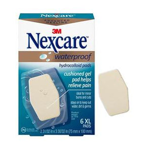 Nexcare waterproof hydrocolloid pads box with cushioned gel wound pads, 6 XL count