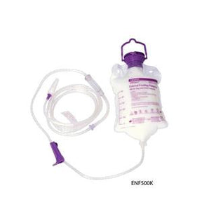 Enteral feeding bag with measurement markings and attached tube for medical use