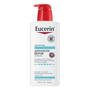 Eucerin Advanced Repair Lotion bottle for very dry skin with red pump, 500ml, medical moisturizer