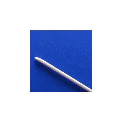 Medical catheter tip with smooth rounded end on blue background
