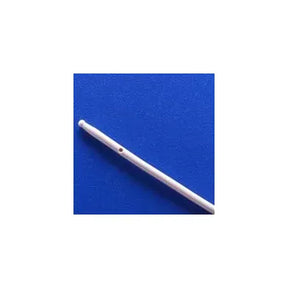 Close-up of a medical catheter tube with side hole on a blue background