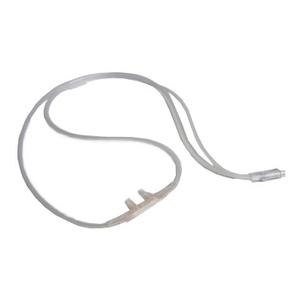 Clear nasal oxygen cannula tubing for respiratory therapy on white background