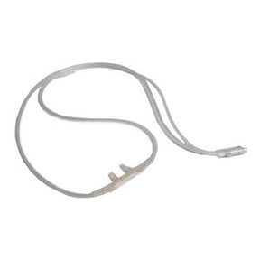 Clear nasal oxygen cannula tubing for respiratory therapy on white background
